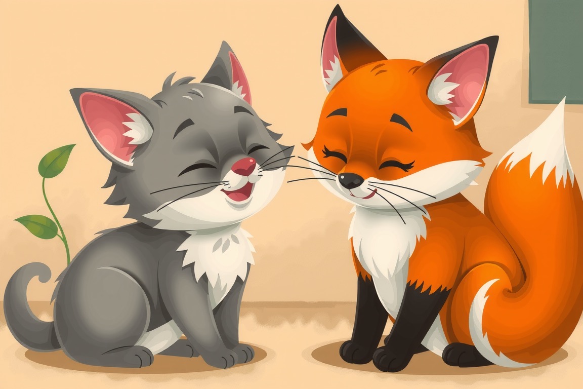 Cat and Fox Supporting Each Other