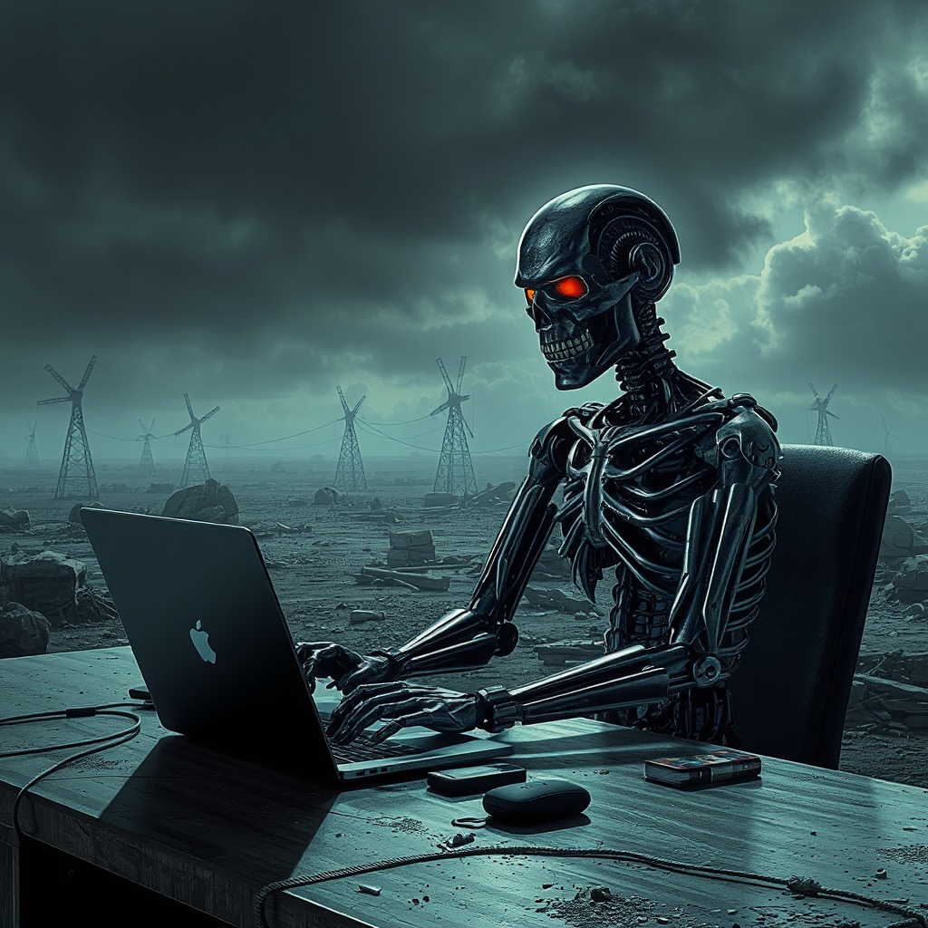“A Terminator T1000 writing code”